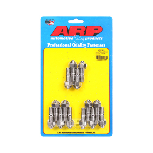 ARP Header Studs, Hex Nuts, Stainless Steel, Polished, 3/8 in.-16, For Buick, 350-455, Set of 14