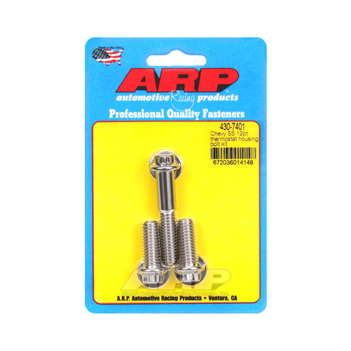 ARP Thermostat Housing Bolts, Polished Stainless, 12-Point, For Chevrolet, Set of 3