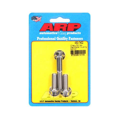 ARP Thermostat Housing Bolts, Polished Stainless, Hex, For Chevrolet, Set of 3