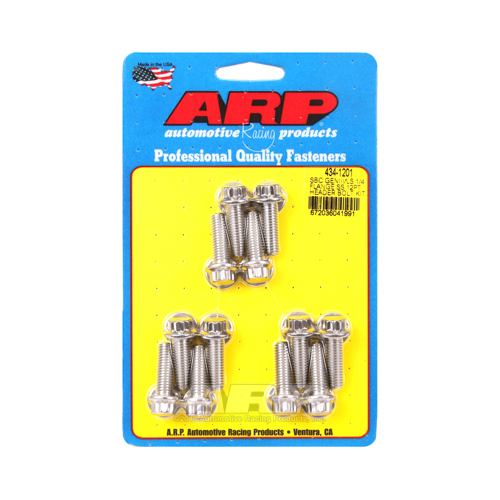 ARP Header Bolts, 12-Point Head, 20mm UHL, 3/8 in. Wrench, Stainless Steel, Polished, For Chevrolet, LS Engine, Set of 12
