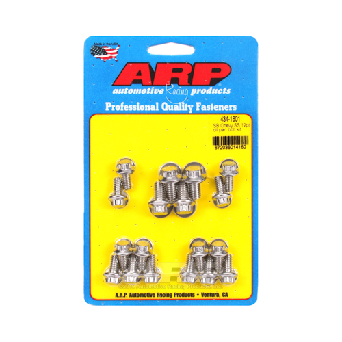 ARP Oil Pan Bolts, Works with Standard 2 Piece Cork Gasket, Polished Stainless Steel, 12-Point Head, For Chevrolet, Small Block, Kit