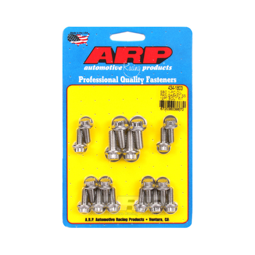 ARP Oil Pan Bolts, Fits Engines using 1-piece Rubber Oil Pan Gasket Only, 12-point, Stainless Steel, Natural, For Chevrolet, Small Block, Kit