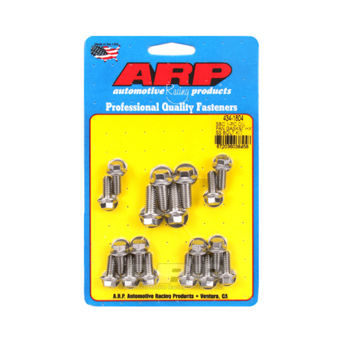 ARP Oil Pan Bolts, Fits Engines using 1-piece Rubber Oil Pan Gasket Only, Hex, Stainless Steel, Polished, For Chevrolet, Small Block, Kit