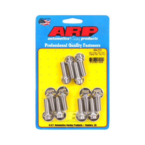 ARP Bolts, Intake Manifold, 12-point Head, Stainless Steel, Polished, For Chevrolet 265-400, 180000psi, Kit