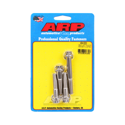 ARP Water Pump Bolts, !2-Point, Stainless Steel, Polished, Short Pump Bolt Kit, For Chevrolet, Small Block, Kit