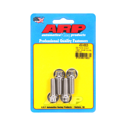 ARP Lower Pulley Bolts, 12-point Head, Stainless Steel, 3/8 in.-16 Dia., 1 UHL, For Ford, 4-piece, Kit