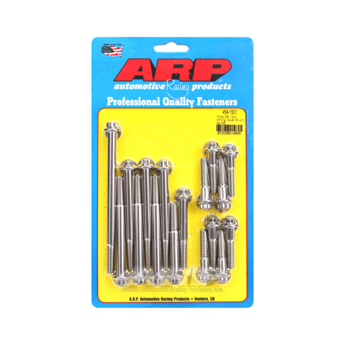 ARP Timing Cover and Cast Iron Water Pump Bolts, Stainless Steel, Polished, 12-Point, For Ford, 289, 302, Kit