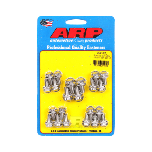 ARP Oil Pan Studs, Polished Stainless Steel, 12-Point Nut, For Ford, Small Block, Cleveland, Early Model, Kit