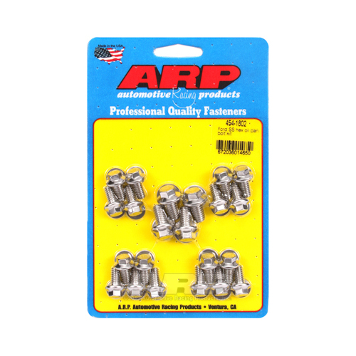 ARP Oil Pan Bolts, Polished Stainless Steel, Hex Head, For Ford, Small Block, Cleveland, Early Model, Kit
