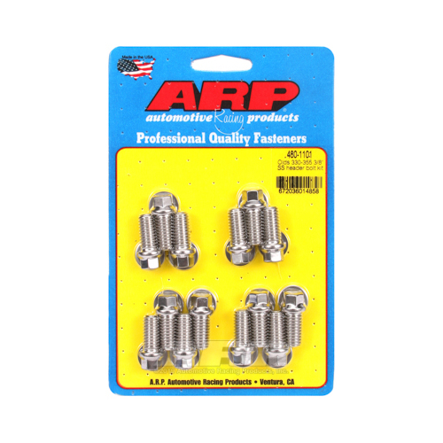 ARP Header Bolts, Hex Head, Stainless Steel, Polished, 3/8 in.-16, For Oldsmobile, 330-455, Set of 14