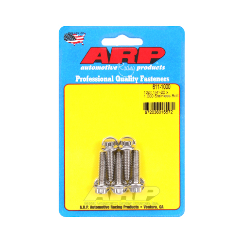 ARP Bolts, 12-Point Head, Stainless 300, Polished, 1/4 in.-20 RH Thread, 1.000 in. UHL, Set of 5