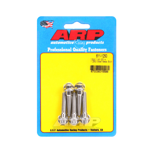 ARP Bolts, 12-Point Head, Stainless 300, Polished, 1/4 in.-20 RH Thread, 1.250 in. UHL, Set of 5