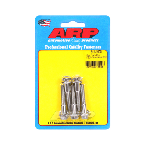 ARP Bolts, 12-Point Head, Stainless 300, Polished, 1/4 in.-20 RH Thread, 1.500 in. UHL, Set of 5