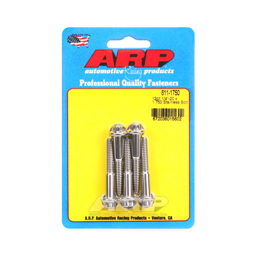 ARP Bolts, 12-Point Head, Stainless 300, Polished, 1/4 in.-20 RH Thread, 1.750 in. UHL, Set of 5