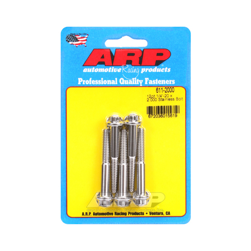 ARP Bolts, 12-Point Head, Stainless 300, Polished, 1/4 in.-20 RH Thread, 2.000 in. UHL, Set of 5