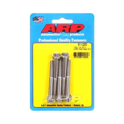ARP Bolts, 12-Point Head, Stainless 300, Polished, 1/4 in.-20 RH Thread, 2.250 in. UHL, Set of 5