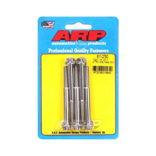 ARP Bolts, 12-Point Head, Stainless 300, Polished, 1/4 in.-20 RH Thread, 2.750 in. UHL, Set of 5