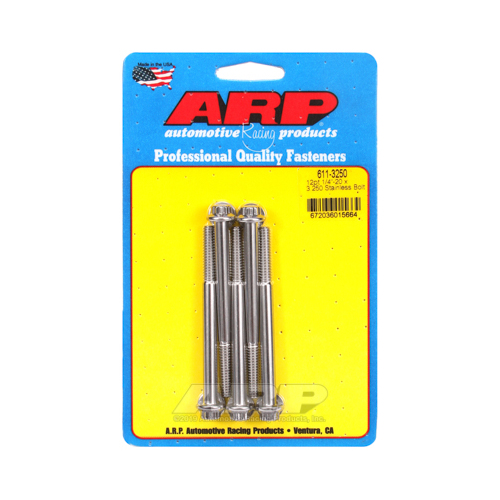 ARP Bolts, 12-Point Head, Stainless 300, Polished, 1/4 in.-20 RH Thread, 3.250 in. UHL, Set of 5