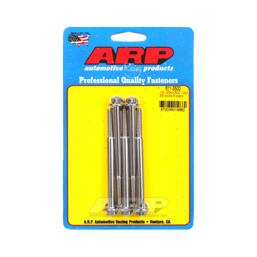 ARP Bolts, 12-Point Head, Stainless 300, Polished, 1/4 in.-20 RH Thread, 3.500 in. UHL, Set of 5