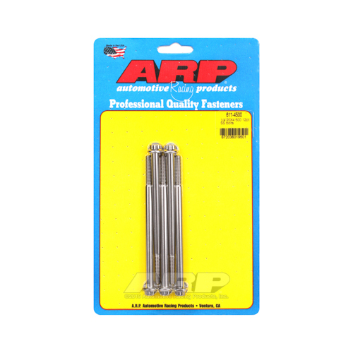 ARP Bolts, 12-Point Head, Stainless 300, Polished, 1/4 in.-20 RH Thread, 4.500 in. UHL, Set of 5