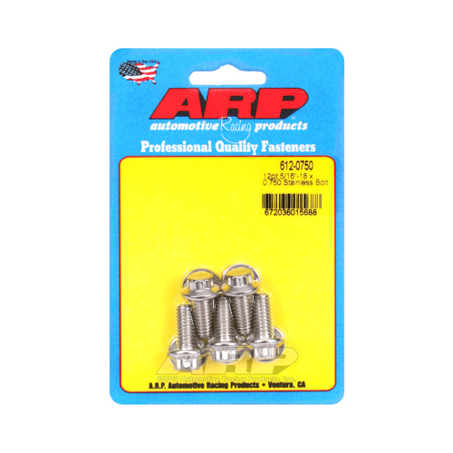 ARP Bolts, 12-Point Head, Stainless 300, Polished, 5/16 in.-18 RH Thread, 0.750 in. UHL, Set of 5