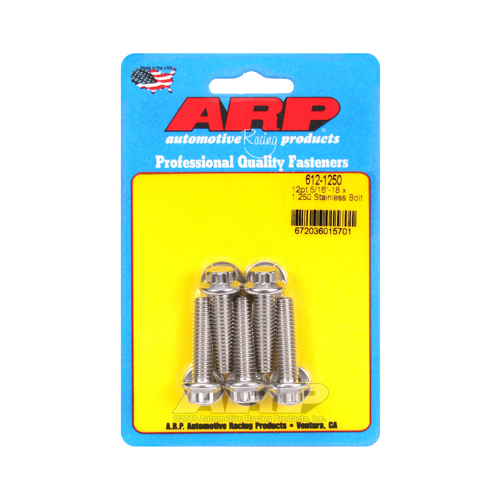 ARP Bolts, 12-Point Head, Stainless 300, Polished, 5/16 in.-18 RH Thread, 1.250 in. UHL, Set of 5