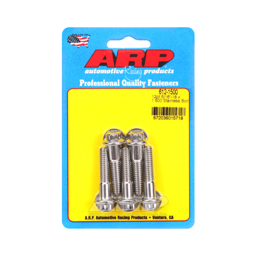 ARP Bolts, 12-Point Head, Stainless 300, Polished, 5/16 in.-18 RH Thread, 1.500 in. UHL, Set of 5