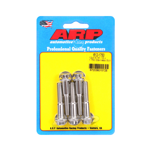 ARP Bolts, 12-Point Head, Stainless 300, Polished, 5/16 in.-18 RH Thread, 1.750 in. UHL, Set of 5
