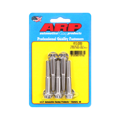 ARP Bolts, 12-Point Head, Stainless 300, Polished, 5/16 in.-18 RH Thread, 2.000 in. UHL, Set of 5