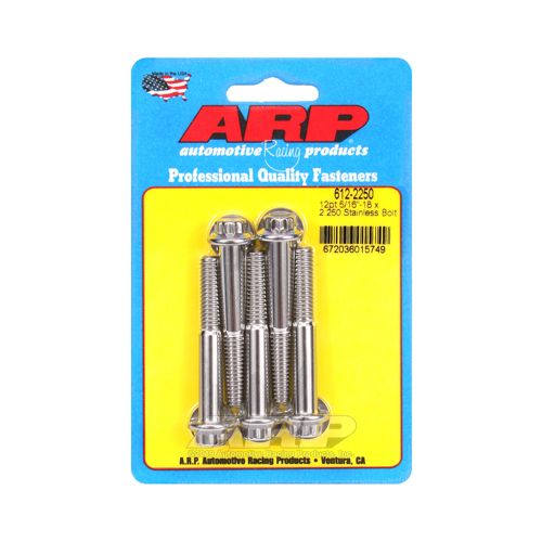 ARP Bolts, 12-Point Head, Stainless 300, Polished, 5/16 in.-18 RH Thread, 2.250 in. UHL, Set of 5