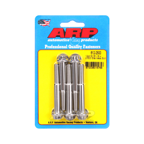 ARP Bolts, 12-Point Head, Stainless 300, Polished, 5/16 in.-18 RH Thread, 2.500 in. UHL, Set of 5