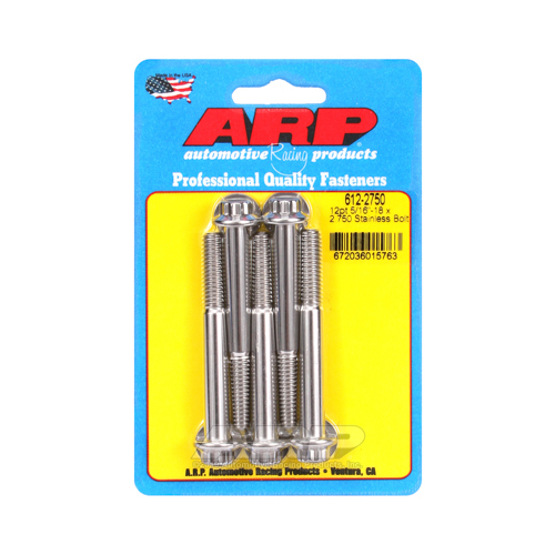 ARP Bolts, 12-Point Head, Stainless 300, Polished, 5/16 in.-18 RH Thread, 2.750 in. UHL, Set of 5