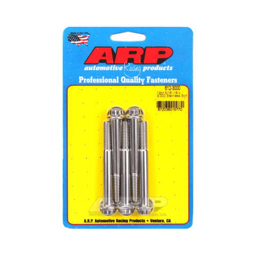 ARP Bolts, 12-Point Head, Stainless 300, Polished, 5/16 in.-18 RH Thread, 3.000 in. UHL, Set of 5