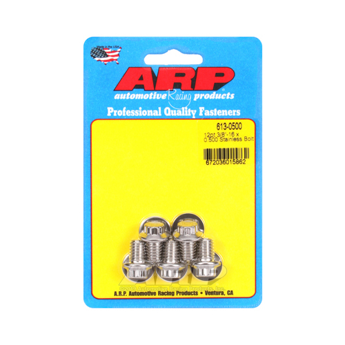 ARP Bolts, 12-Point Head, Stainless 300, Polished, 3/8 in.-16 RH Thread, .500 in. UHL, Set of 5