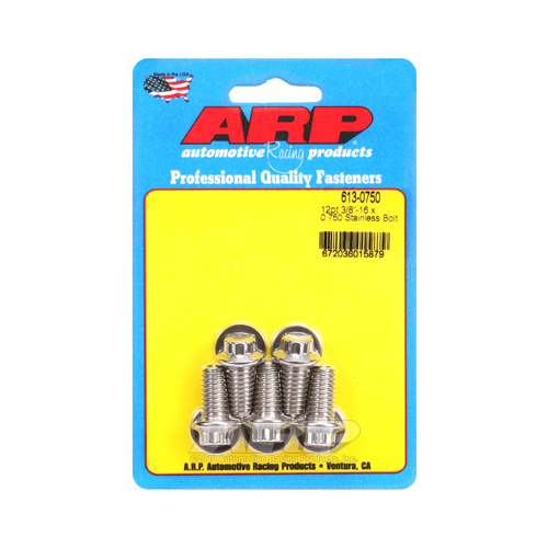 ARP Bolts, 12-Point Head, Stainless 300, Polished, 3/8 in.-16 RH Thread, .750 in. UHL, Set of 5