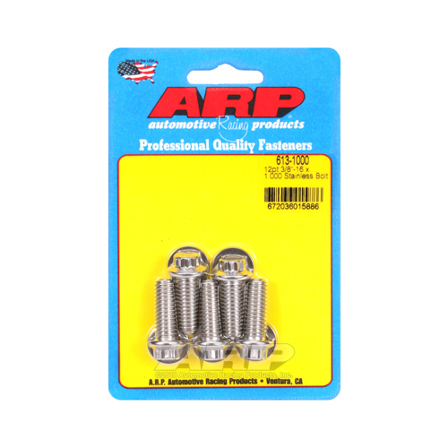 ARP Bolts, 12-Point Head, Stainless 300, Polished, 3/8 in.-16 RH Thread, 1.000 in. UHL, Set of 5