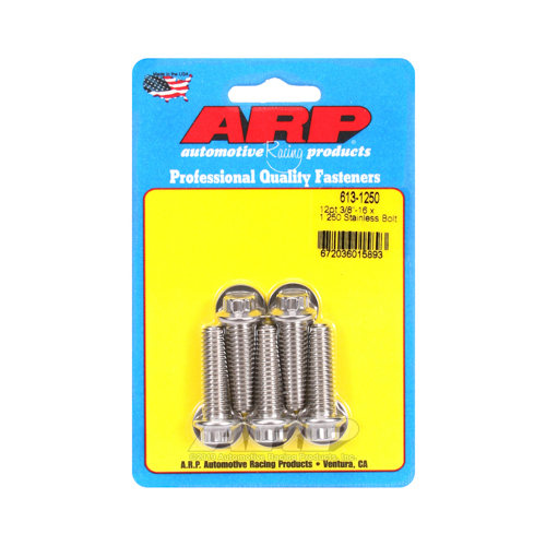 ARP Bolts, 12-Point Head, Stainless 300, Polished, 3/8 in.-16 RH Thread, 1.250 in. UHL, Set of 5