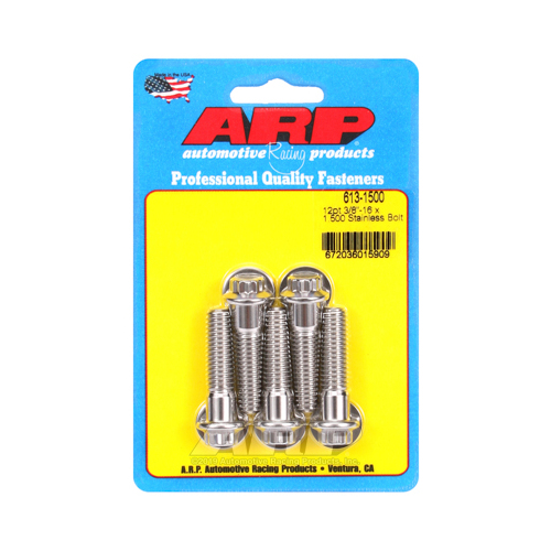 ARP Bolts, 12-Point Head, Stainless 300, Polished, 3/8 in.-16 RH Thread, 1.500 in. UHL, Set of 5