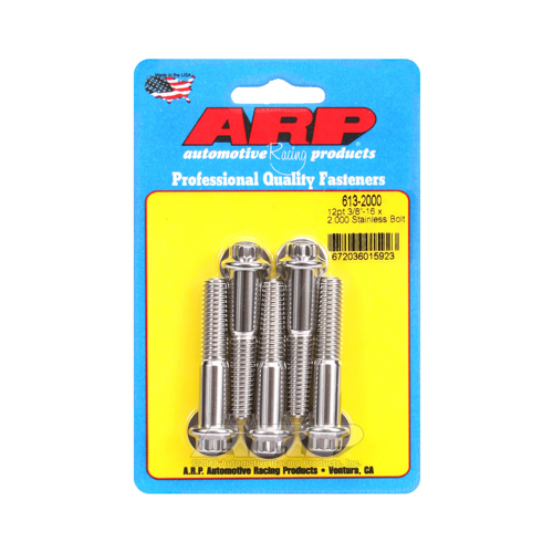 ARP Bolts, 12-Point Head, Stainless 300, Polished, 3/8 in.-16 RH Thread, 2.000 in. UHL, Set of 5