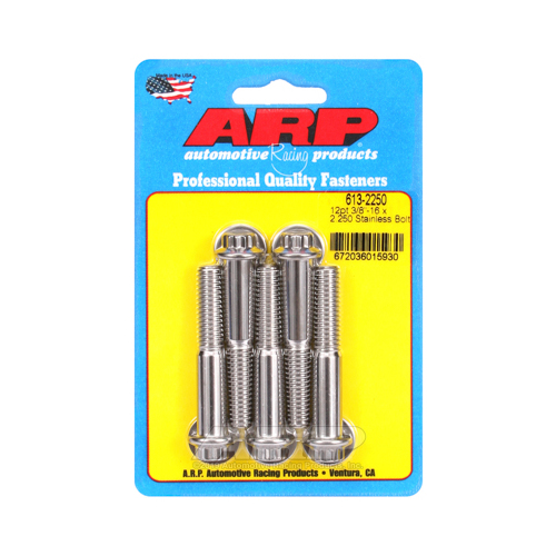 ARP Bolts, 12-Point Head, Stainless 300, Polished, 3/8 in.-16 RH Thread, 2.250 in. UHL, Set of 5