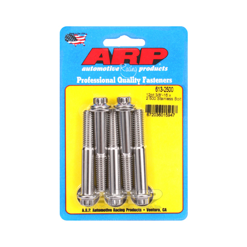 ARP Bolts, 12-Point Head, Stainless 300, Polished, 3/8 in.-16 RH Thread, 2.500 in. UHL, Set of 5