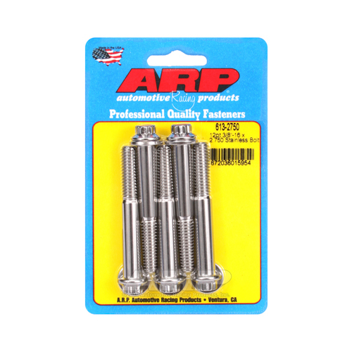 ARP Bolts, 12-Point Head, Stainless 300, Polished, 3/8 in.-16 RH Thread, 2.750 in. UHL, Set of 5