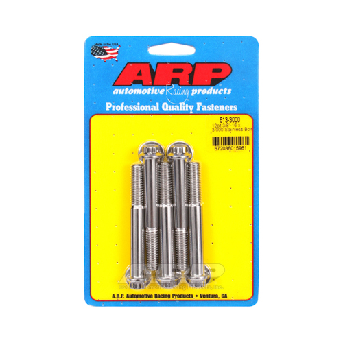 ARP Bolts, 12-Point Head, Stainless 300, Polished, 3/8 in.-16 RH Thread, 3.000 in. UHL, Set of 5