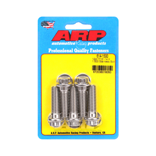 ARP Bolts, 12-Point Head, Stainless 300, Polished, 7/16 in.-14 RH Thread, 1.500 in. UHL, Set of 5