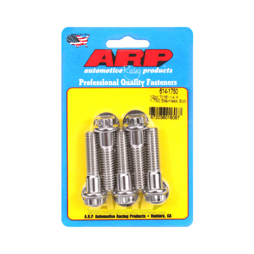 ARP Bolts, 12-Point Head, Stainless 300, Polished, 7/16 in.-14 RH Thread, 1.750 in. UHL, Set of 5