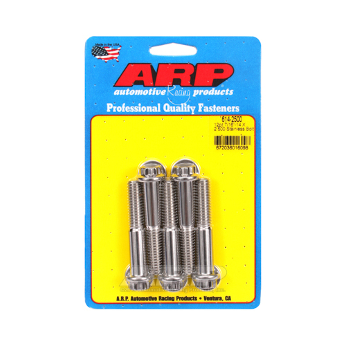 ARP Bolts, 12-Point Head, Stainless 300, Polished, 7/16 in.-14 RH Thread, 2.500 in. UHL, Set of 5