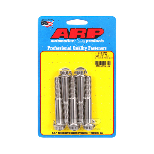 ARP Bolts, 12-Point Head, Stainless 300, Polished, 7/16 in.-14 RH Thread, 2.750 in. UHL, Set of 5