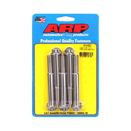 ARP Bolts, 12-Point Head, Stainless 300, Polished, 7/16 in.-14 RH Thread, 3.500 in. UHL, Set of 5