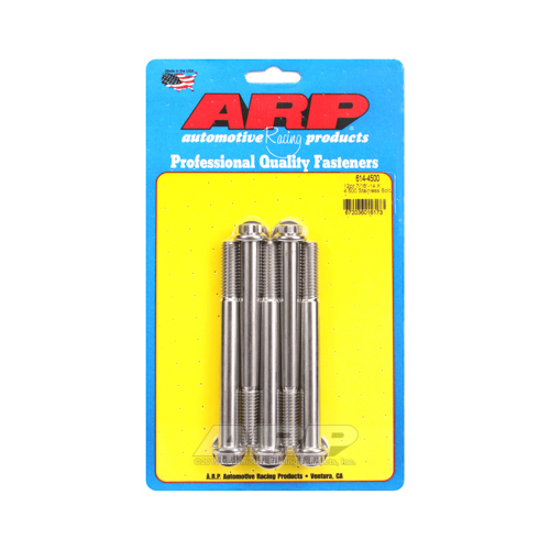 ARP Bolts, 12-Point Head, Stainless 300, Polished, 7/16 in.-14 RH Thread, 4.500 in. UHL, Set of 5