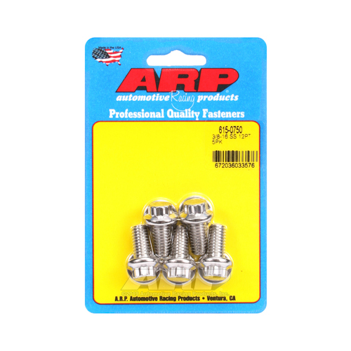 ARP Bolts, 12-Point Head, Stainless 300, Polished, 3/8 in.-16 RH Thread, 0.750 in. UHL, Set of 5